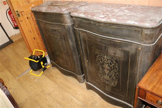 A pair of boulle style marble top cabinets W.80cm